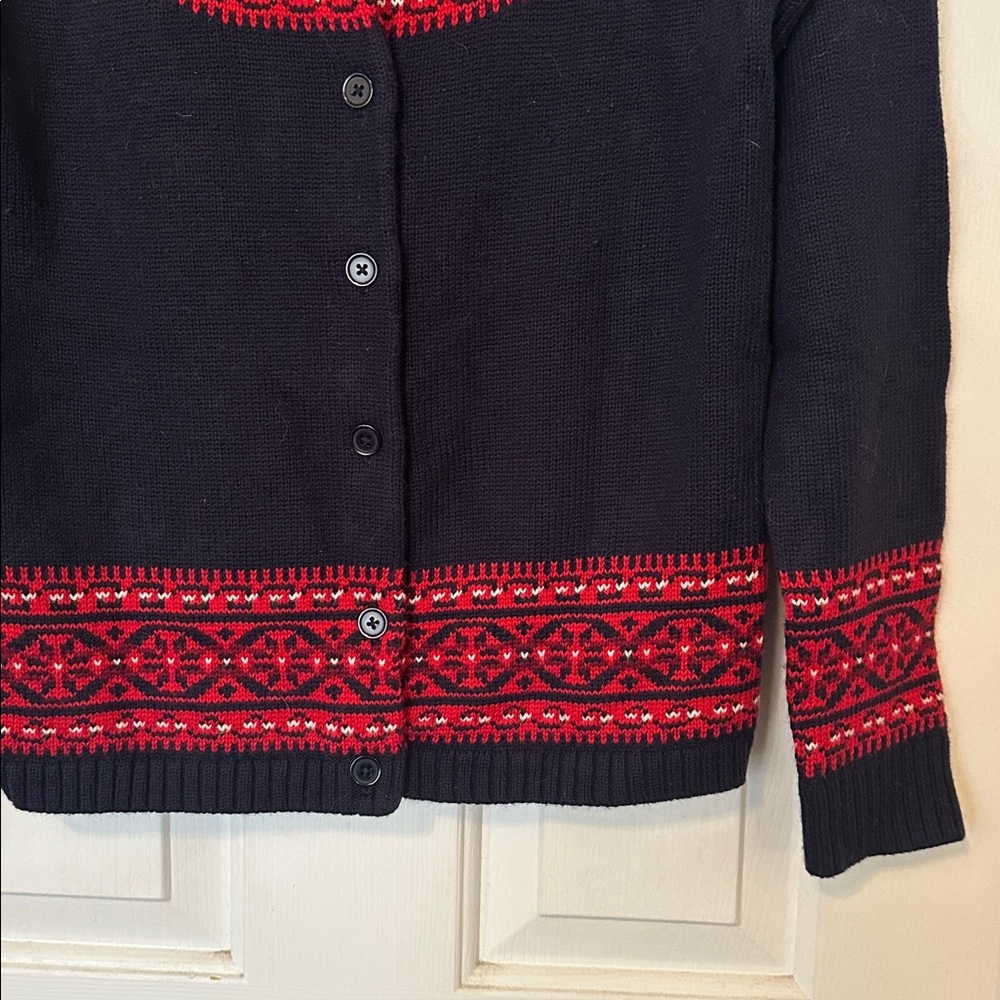 Talbots fair isle cardigan wool blend xs navy red - Picture 3 of 6